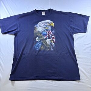 Vintage Anvil Eagle American Flag T-Shirt Mens 2XL Navy Blue Patriotic Bergsma